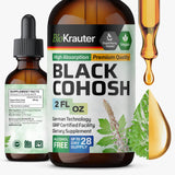 BIO KRAUTER botella cohosh negro frente, bienestar femenino diario.