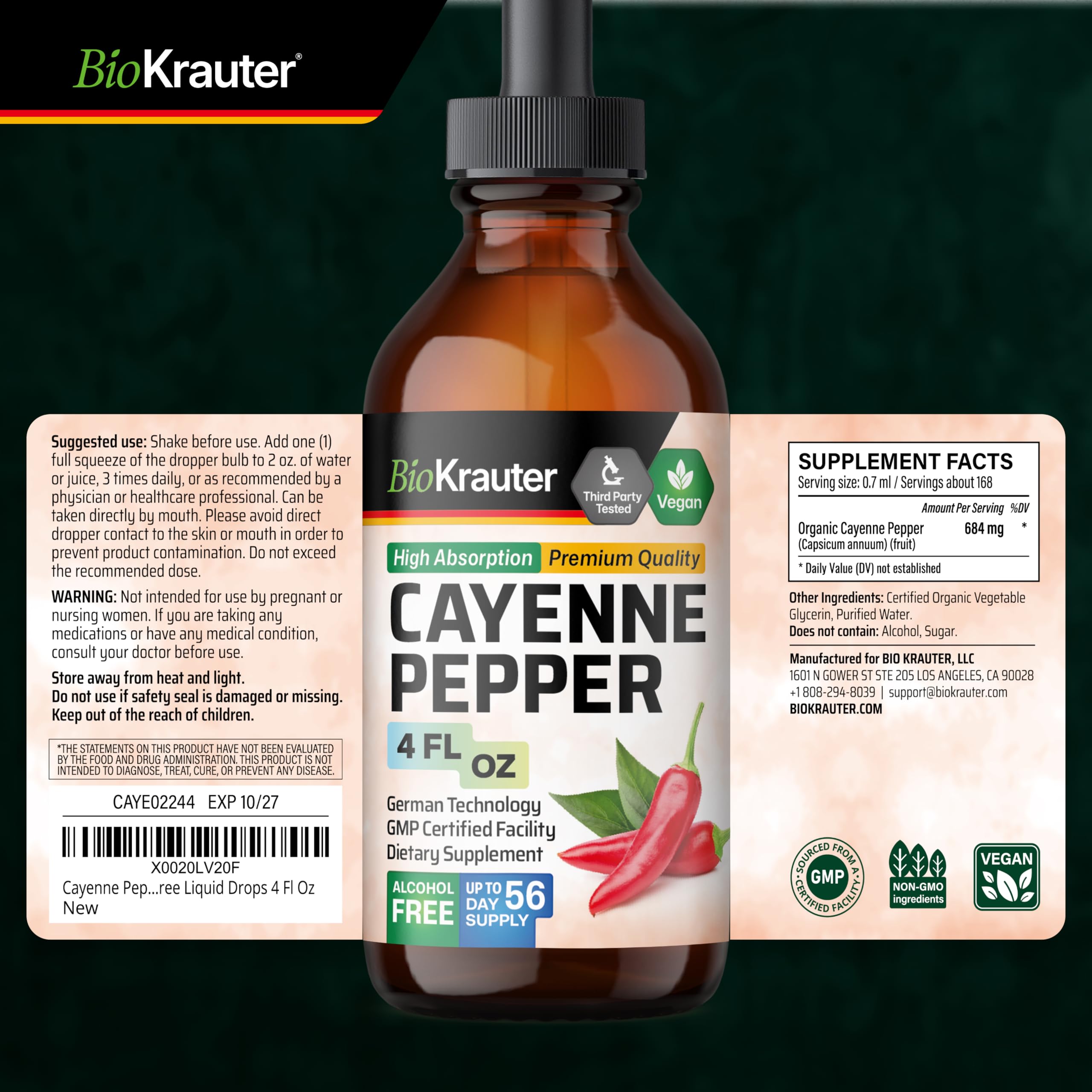BioKrauter Cayenne Drops, uso diario para apoyar la rutina digestiva.
