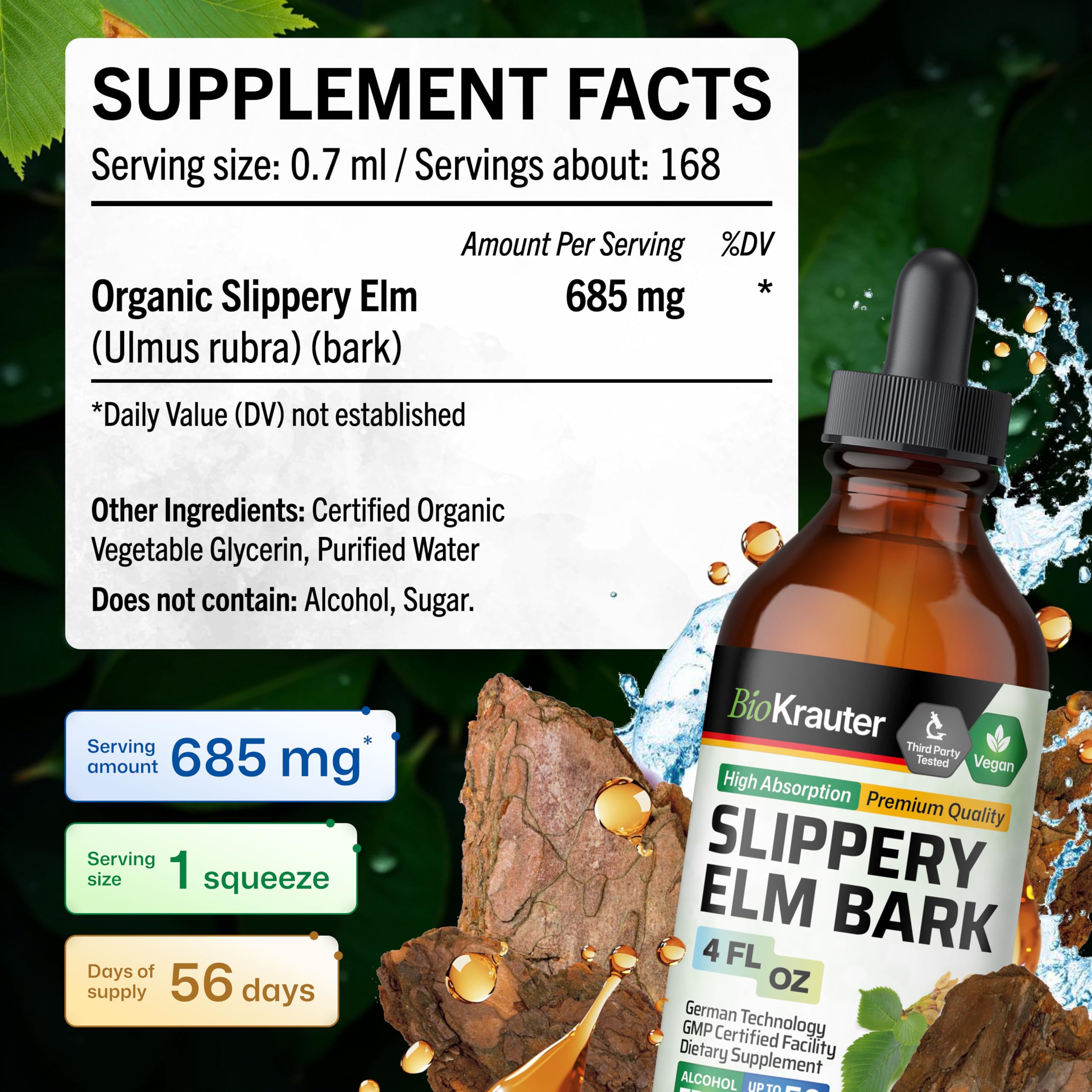 BIO KRAUTER detalle de olmo resbaladizo, fuente natural para apoyo digestivo