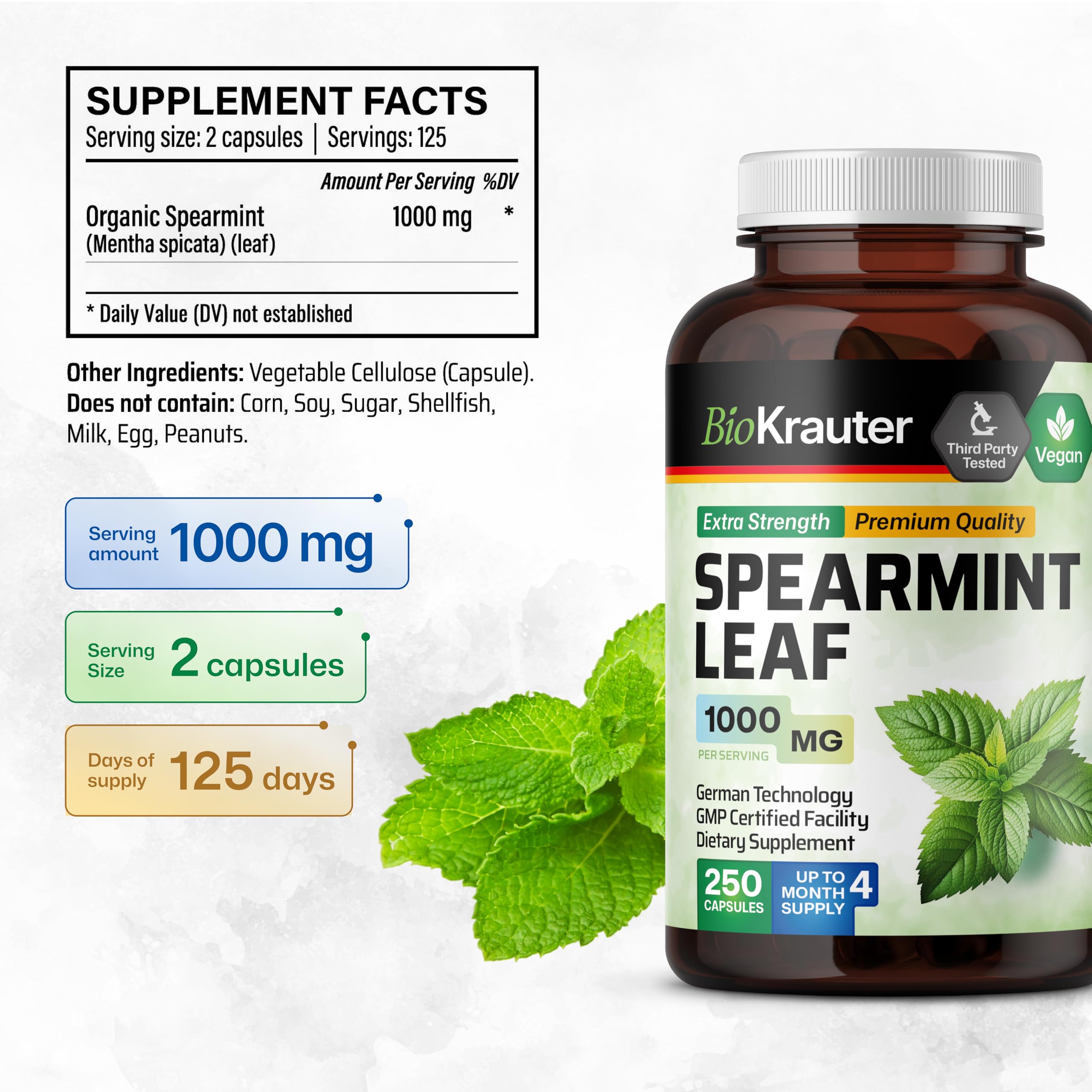 BIO KRAUTER Menta cápsulas de 1000 mg para uso diario.