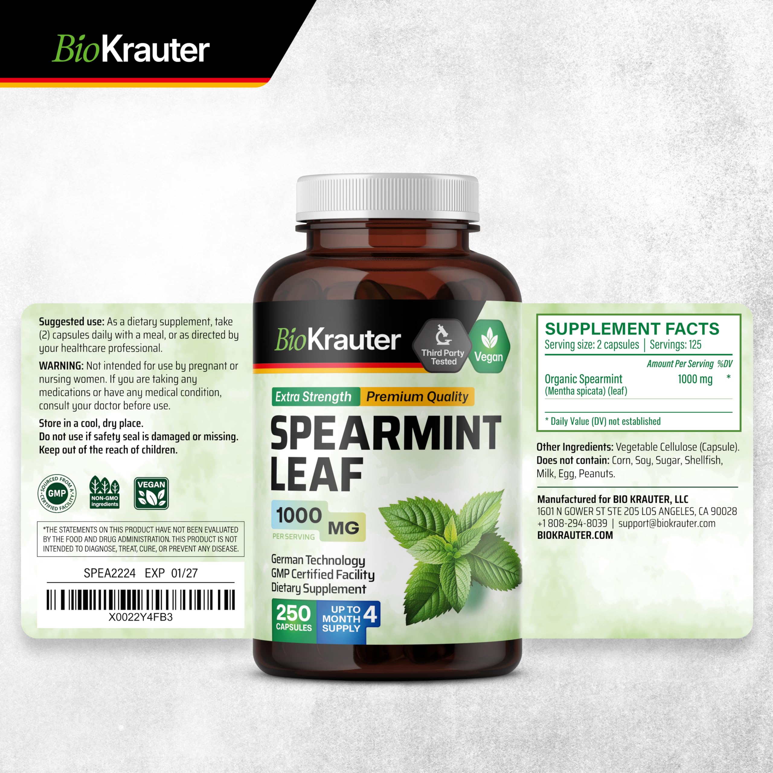 BIO KRAUTER Menta fórmula limpia con solo dos ingredientes simples.