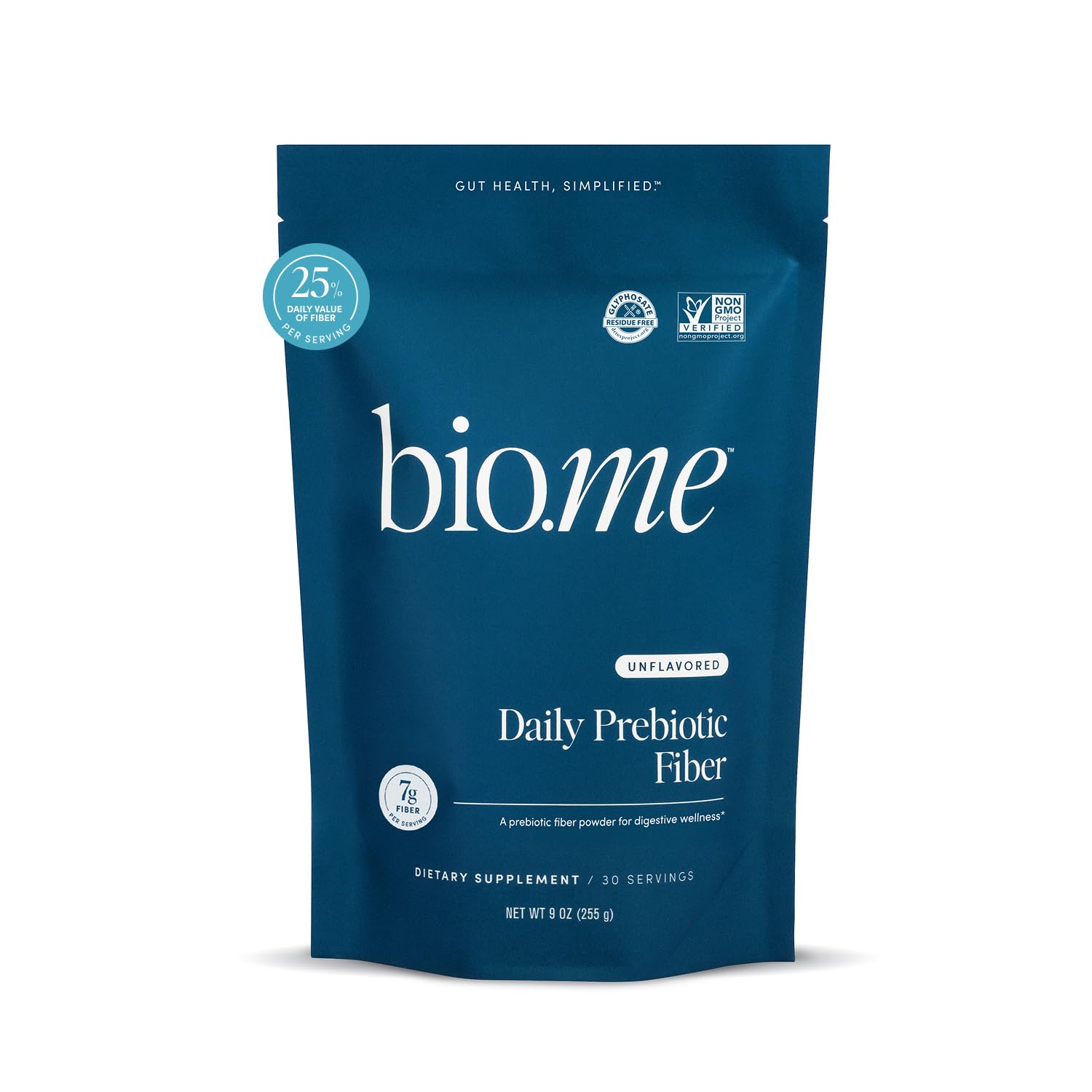 Bio.me fibra prebiótica diaria sin sabor en botella para digestión suave