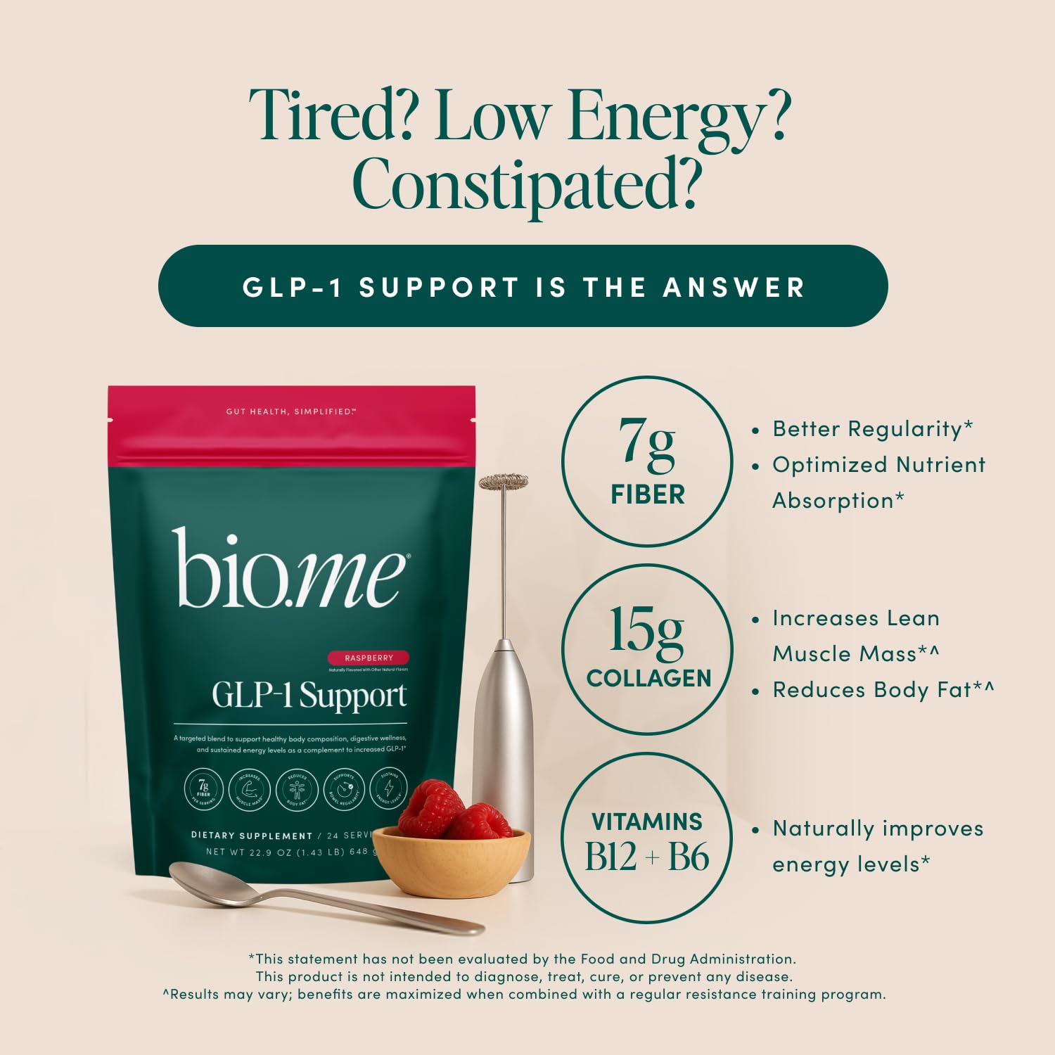 Bio.me GLP-1 Soporte: dosificador para medir porciones, conveniencia diaria.