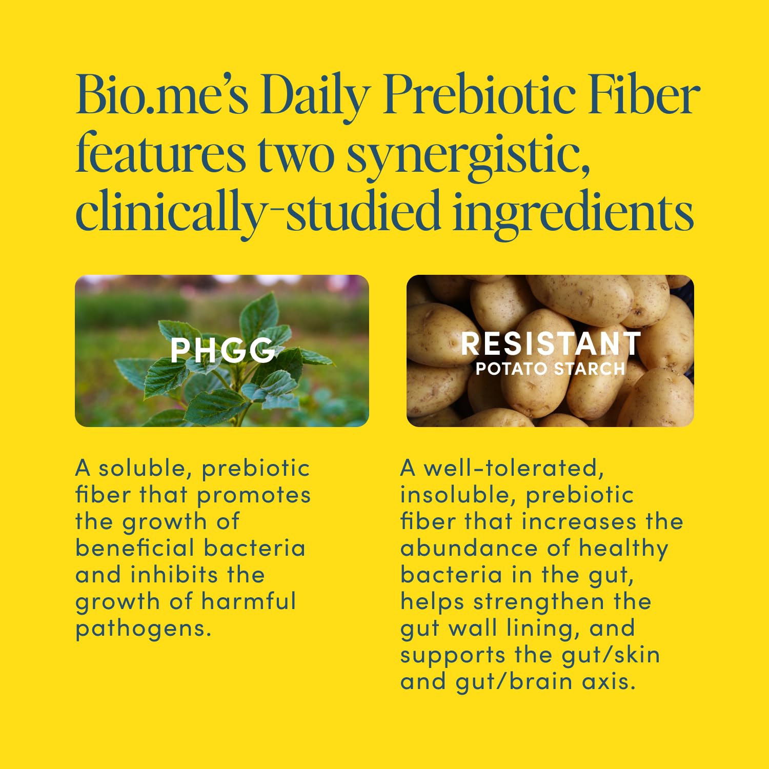 Bio.me contiene PHGG y almidón de papa resistente para la salud digestiva.