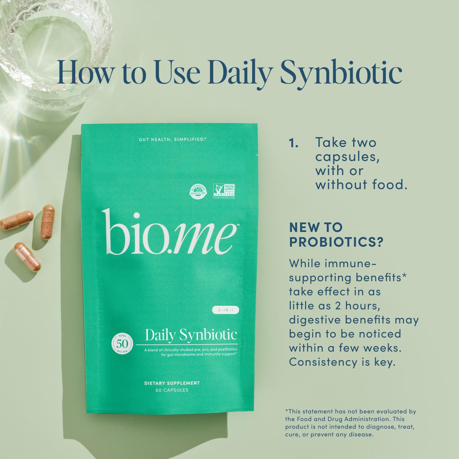 Bio.me Synbiotic 3-en-1 Envase digestivo: equilibrio suave del sistema digestivo.