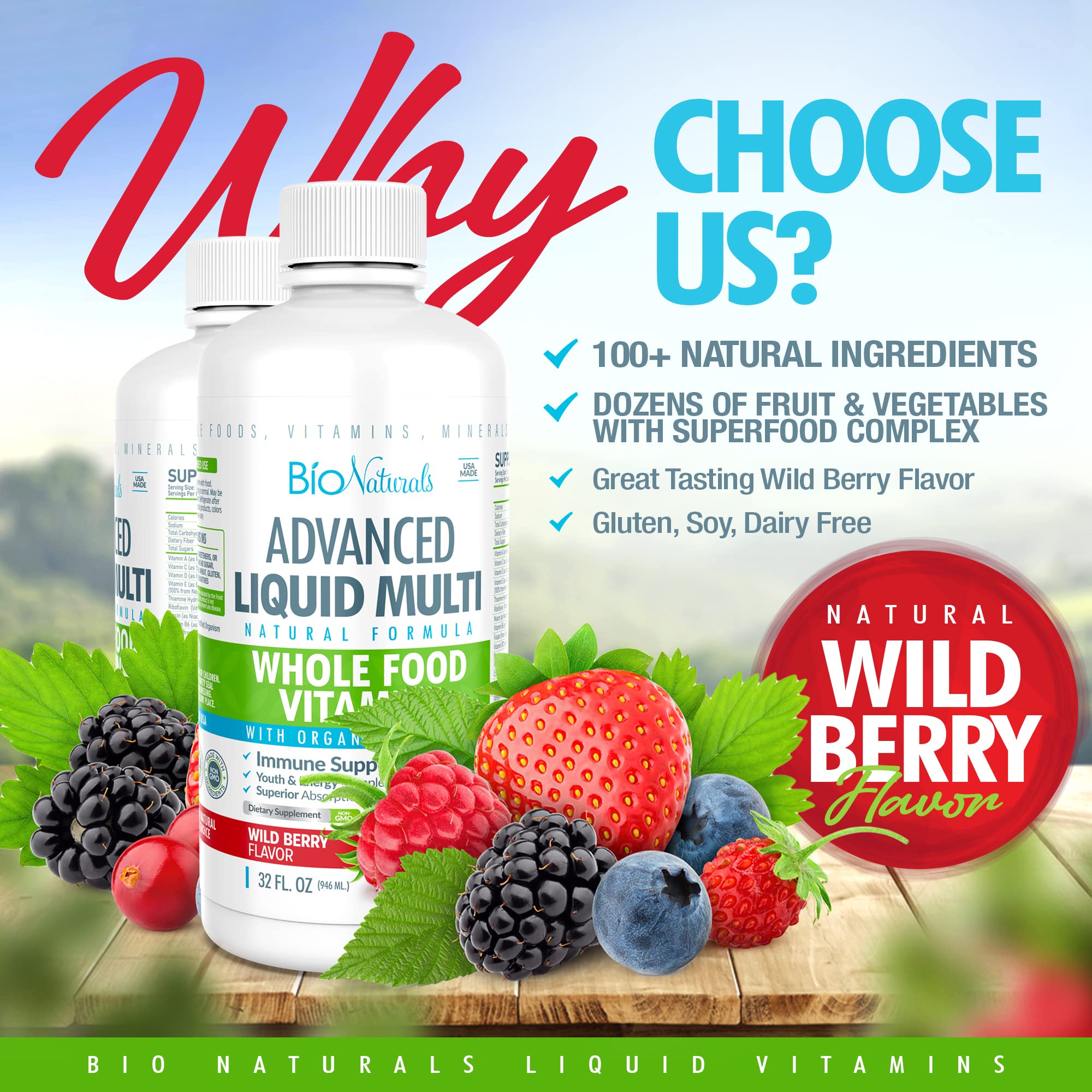 Bio Naturals Liquido Multivitamínico, ingredientes clave, soporte de bienestar diario.