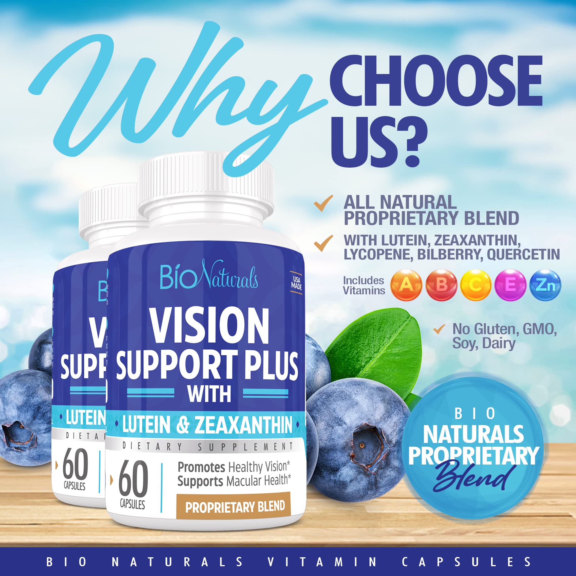 Bio Naturals luteína y zeaxantina: ingredientes clave para la salud macular.