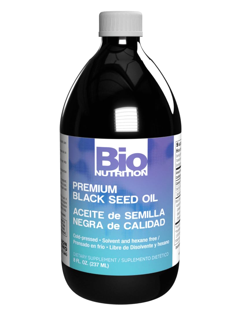 Bio Nutrition Aceite Semilla Negra, bote frontal; suplemento natural para uso diario.