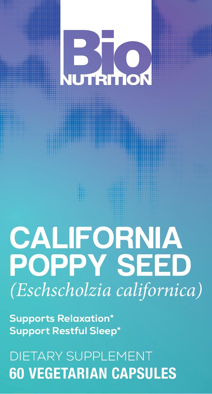 Bio Nutrition amapola de California, etiqueta trasera, información de uso nocturno