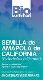 Bio Nutrition amapola de California, etiqueta frontal, uso recomendado para descanso