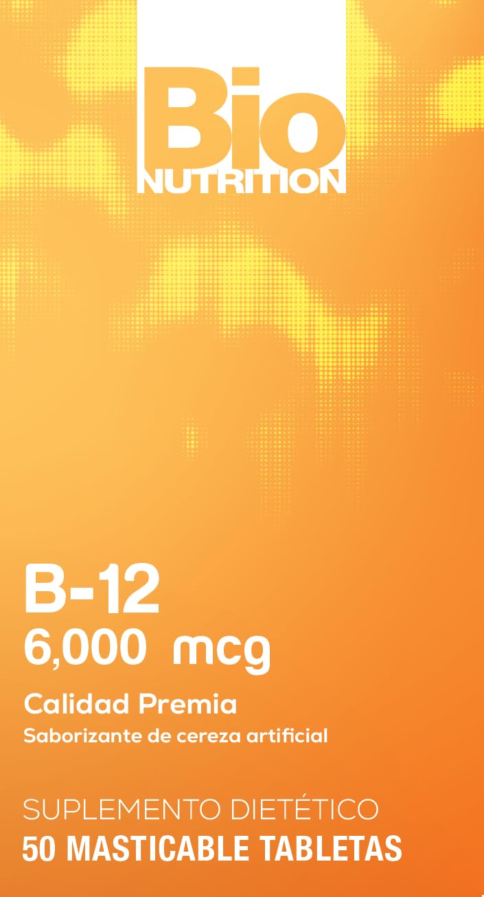 Envase con 50 tabletas de Bio Nutrition B-12 para consumo regular.