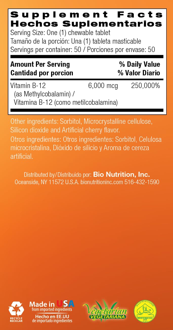 Dosis diaria recomendada de Bio Nutrition B-12 para apoyo general.
