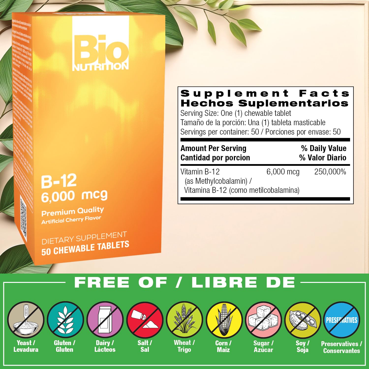 Bio Nutrition B-12, dosis una tableta para consumo diario.