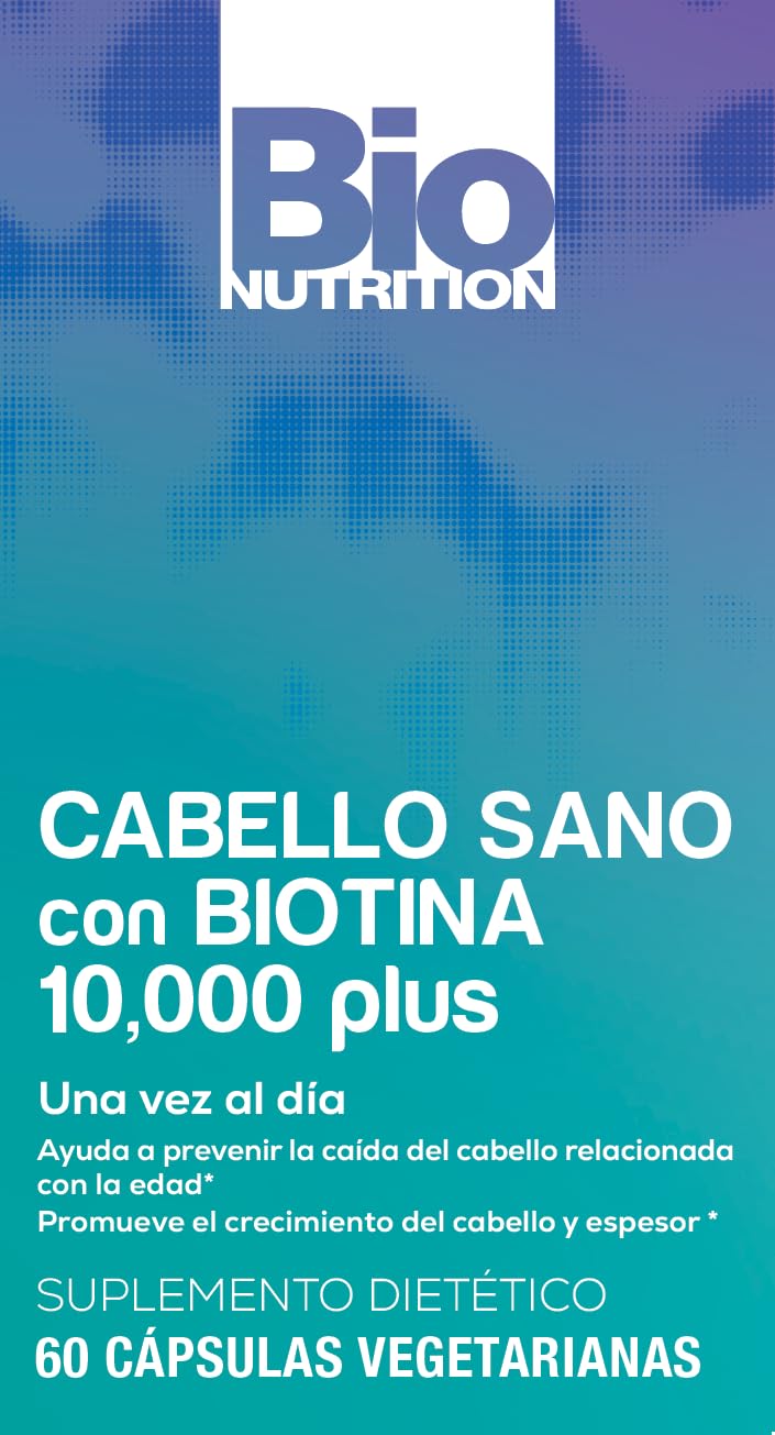 Etiqueta Bio Nutrition Biotina Vegi-Caps con información de ingredientes y beneficios
