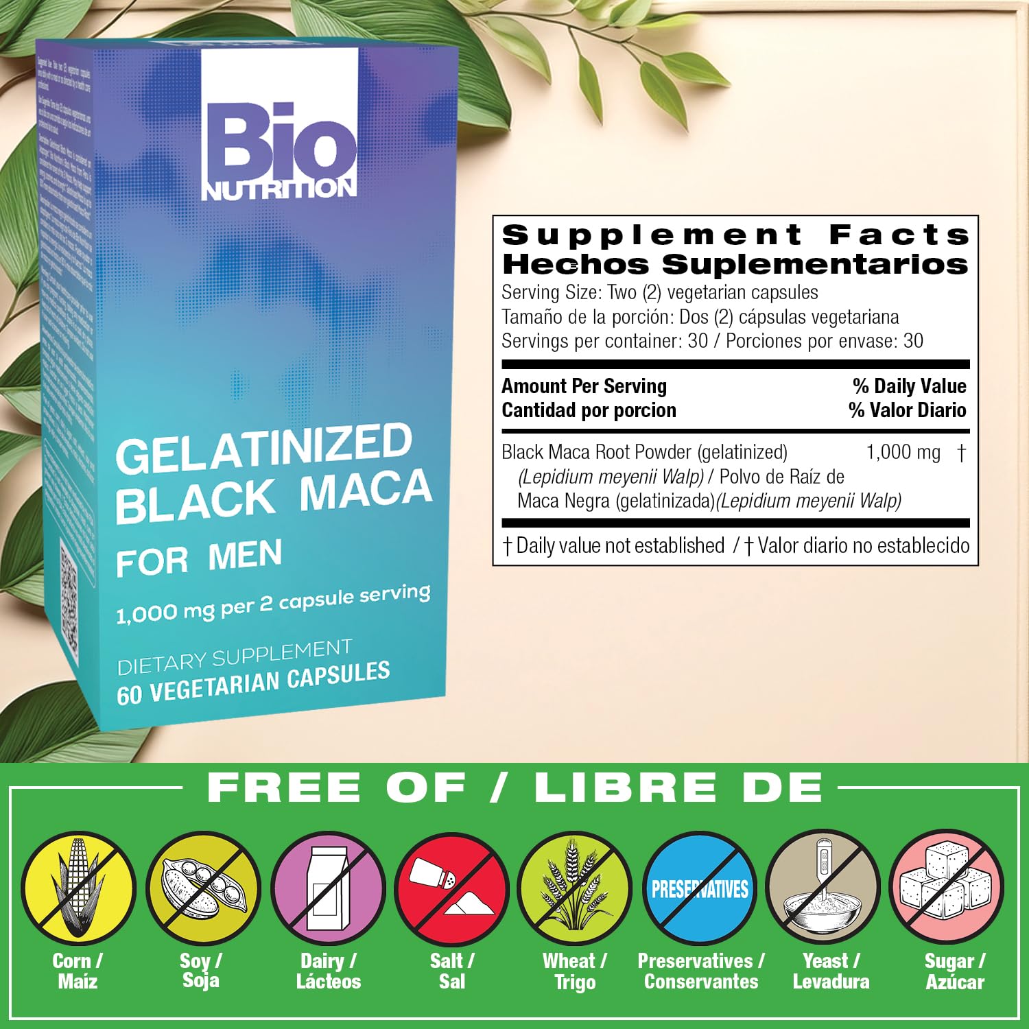 Bio Nutrition: cápsulas de maca negra gelatinizada para mayor vitalidad diaria.