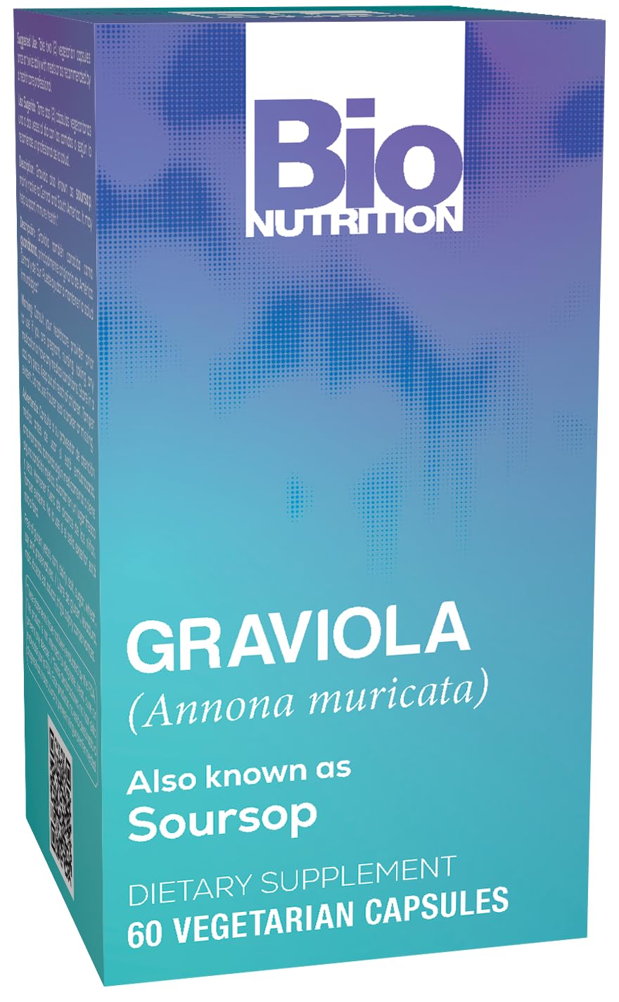Bio Nutrition Graviola, botella de 60 cápsulas, opción vegetariana para la rutina diaria