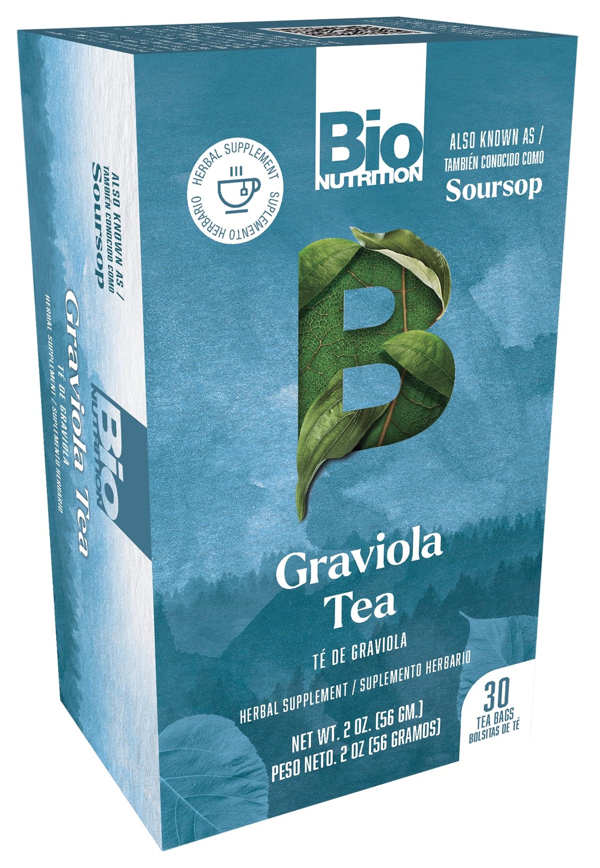 Bio Nutrition Graviola Tea: empaque práctico con 30 bolsas para una pausa diaria.