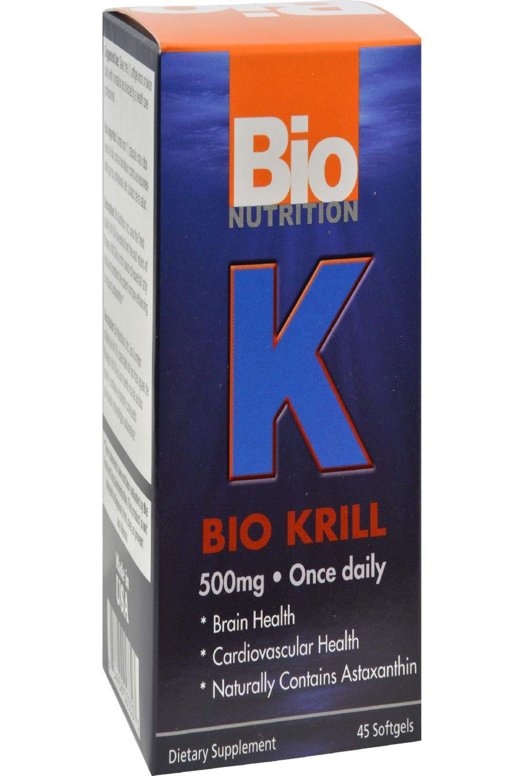 Bio Nutrition Krill cápsulas blandas en botella, posible apoyo a la salud general y al bienestar cotidiano.
