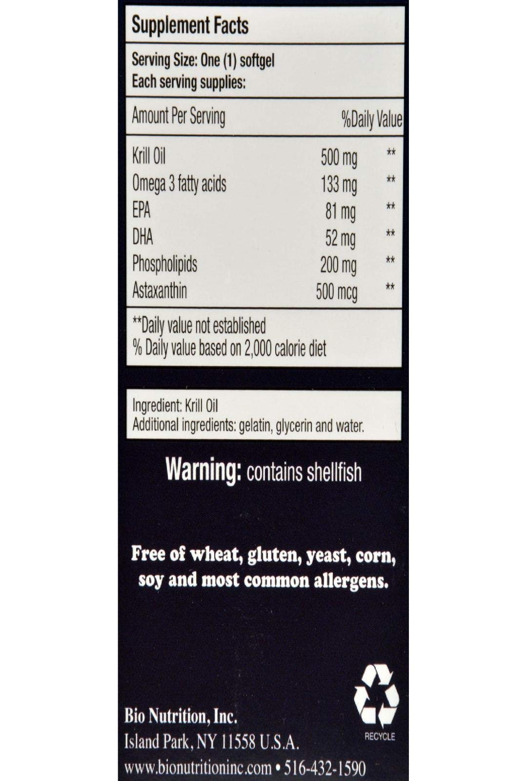 Bio Nutrition Krill etiqueta y empaque visibles, astaxantina natural para uso diario.