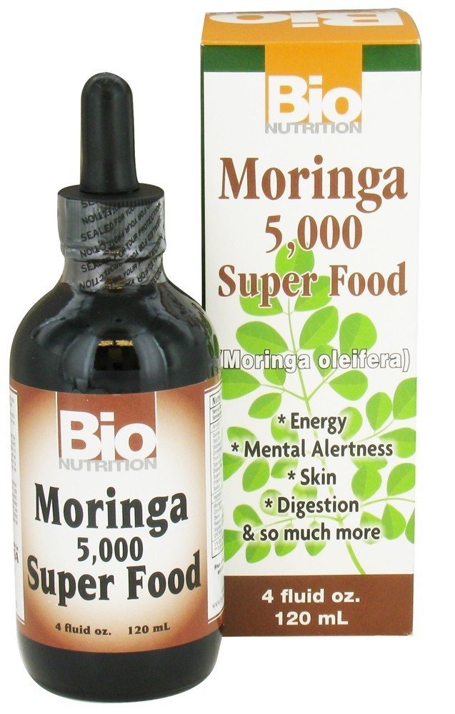 Bio Nutrition Moringa Liq, botella frontal con etiqueta orgánica.