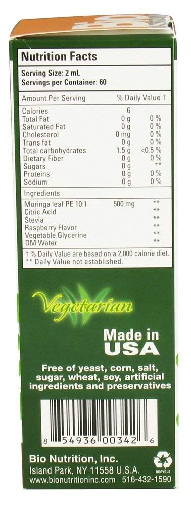 Bio Nutrition Moringa Liq, etiqueta detallada y extracto 10:1.