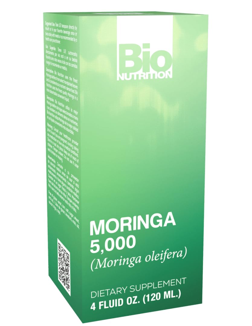 Bio Nutrition Moringa Líquida, botella de vidrio, apoyo posible para energía sostenida.