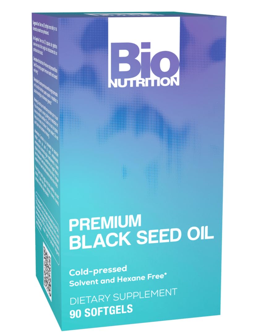 Bio Nutrition Semilla Negra cápsulas blandas en frasco, fuente de EFAs para la dieta diaria.