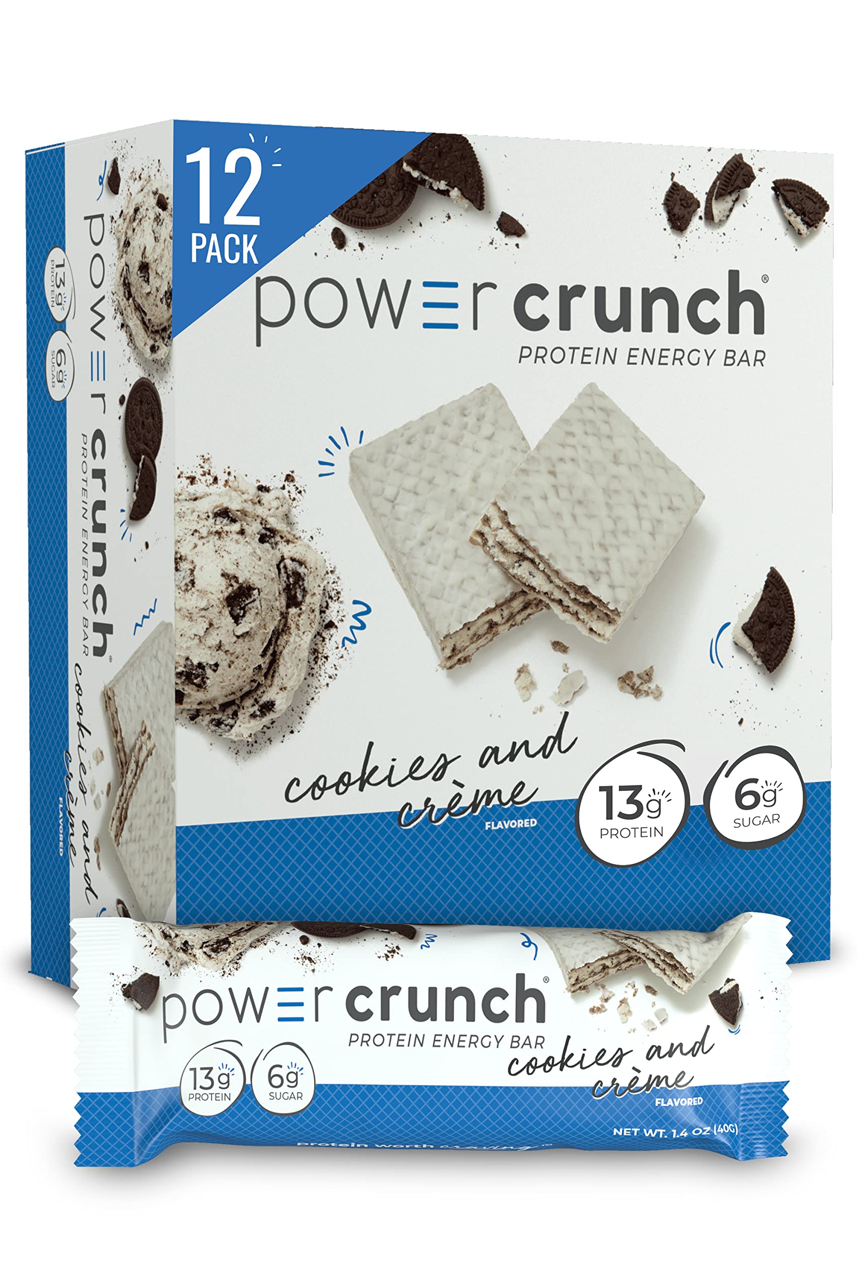 Power Crunch barra sabor galleta con crema, snack proteico sabroso