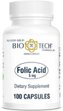 Bio-Tech Pharmacal ácido fólico 5 mg, botella, uso diario para nutrición nerviosa