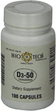 Bio-Tech Pharmacal D3-50, envase seguro; libre de alérgenos comunes y colores artificiales.