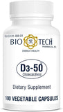 Bio-Tech Pharmacal D3-50, uso diario seguro sin alérgenos comunes.