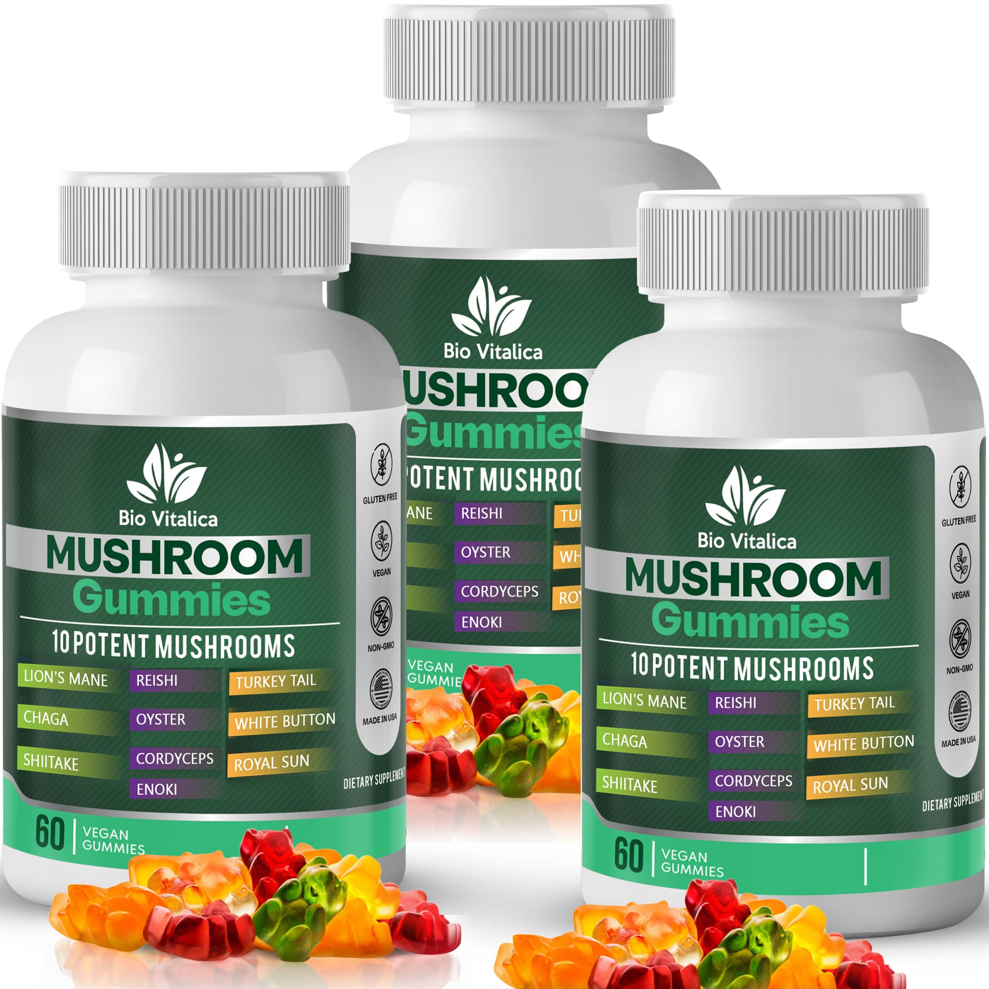 BIO VITALICA gomitas hongos diez componentes, merienda saludable con sabor frutal