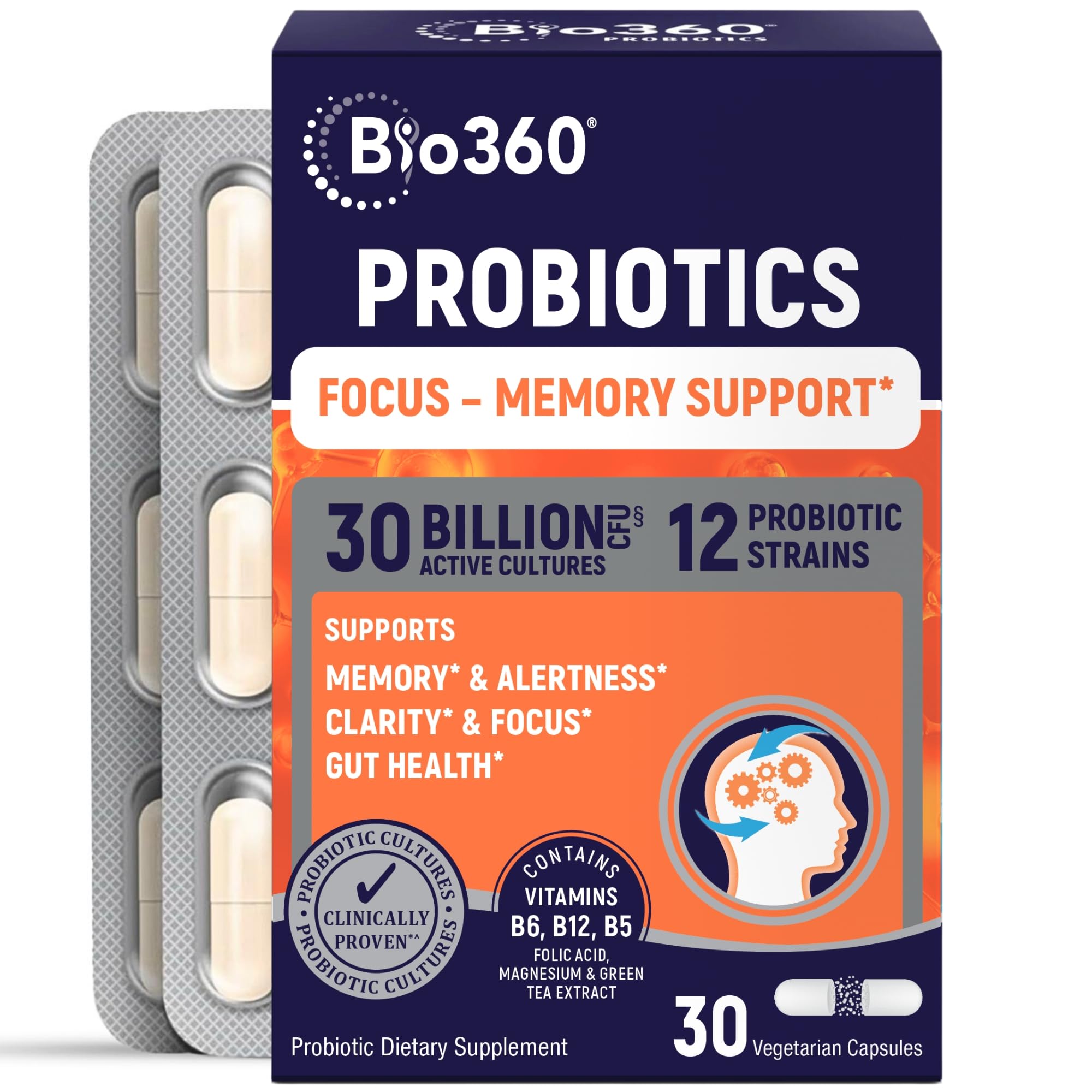 Bio360 Soporte Cognitivo, frente del frasco, posible apoyo a la memoria y enfoque.