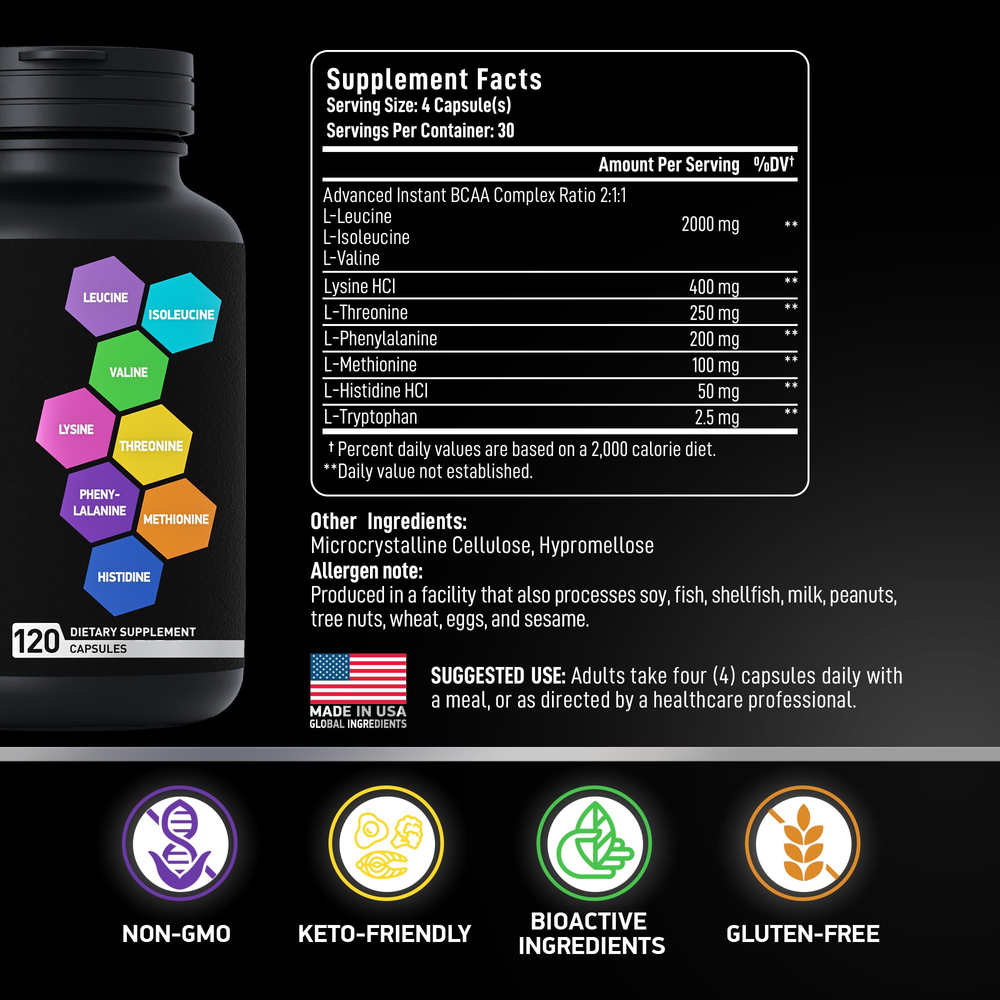 BIOACTIVE LABS etiqueta vegana, señal de compromiso con calidad y salud.