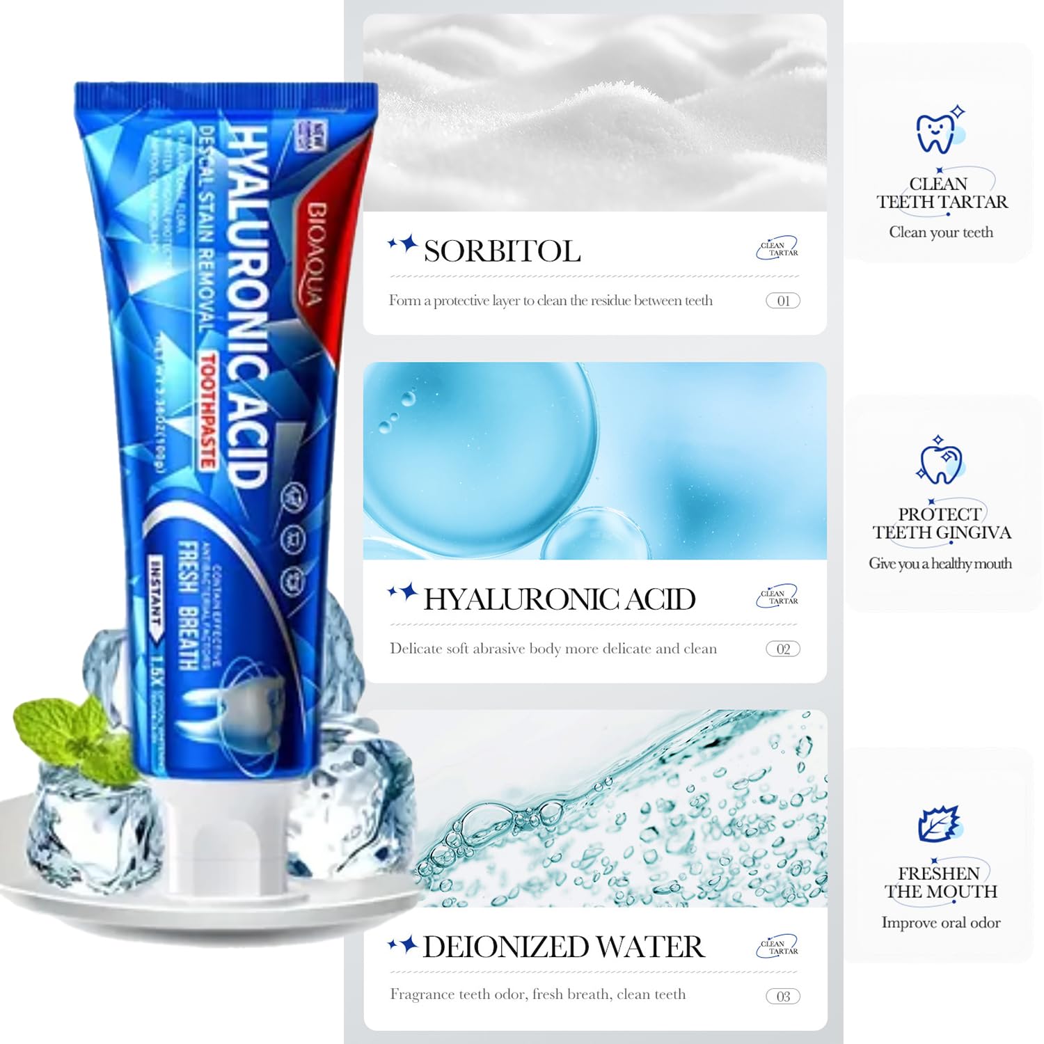 BIOAQUA pasta dental tubo práctico facilita dispensado diario.
