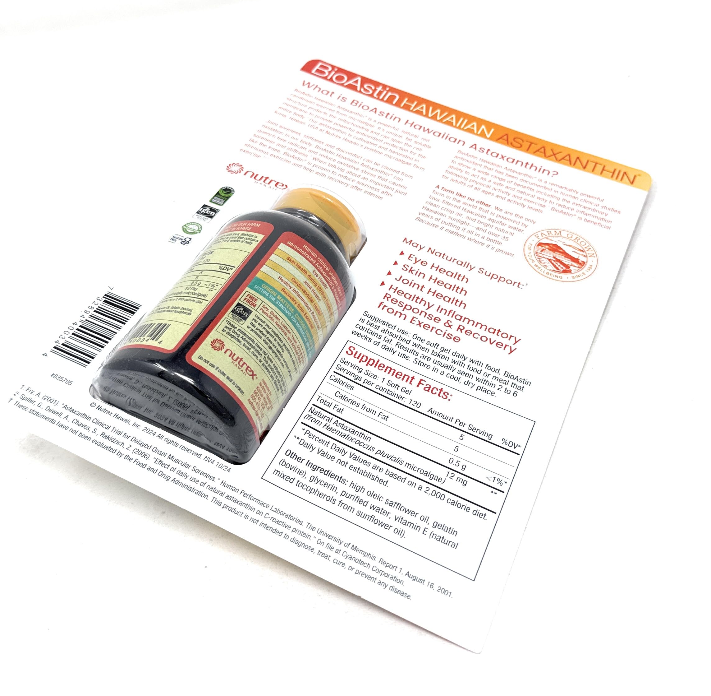BioAstin Hawaiian Astaxanthin 12 mg etiqueta frontal legible para confianza