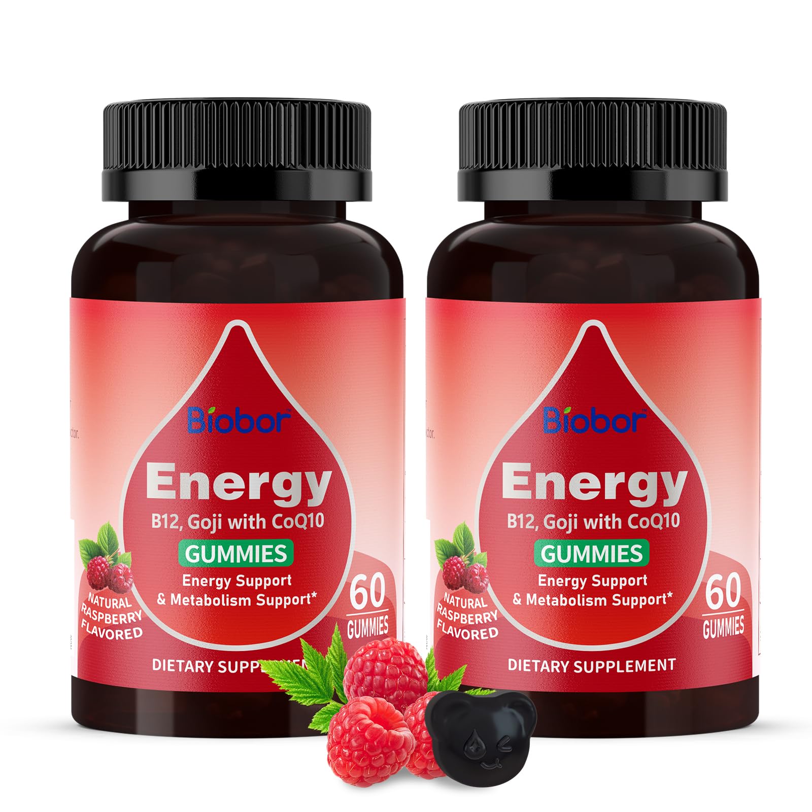 Biobor Energía Natural: gominolas sabor frambuesa para un impulso diario.