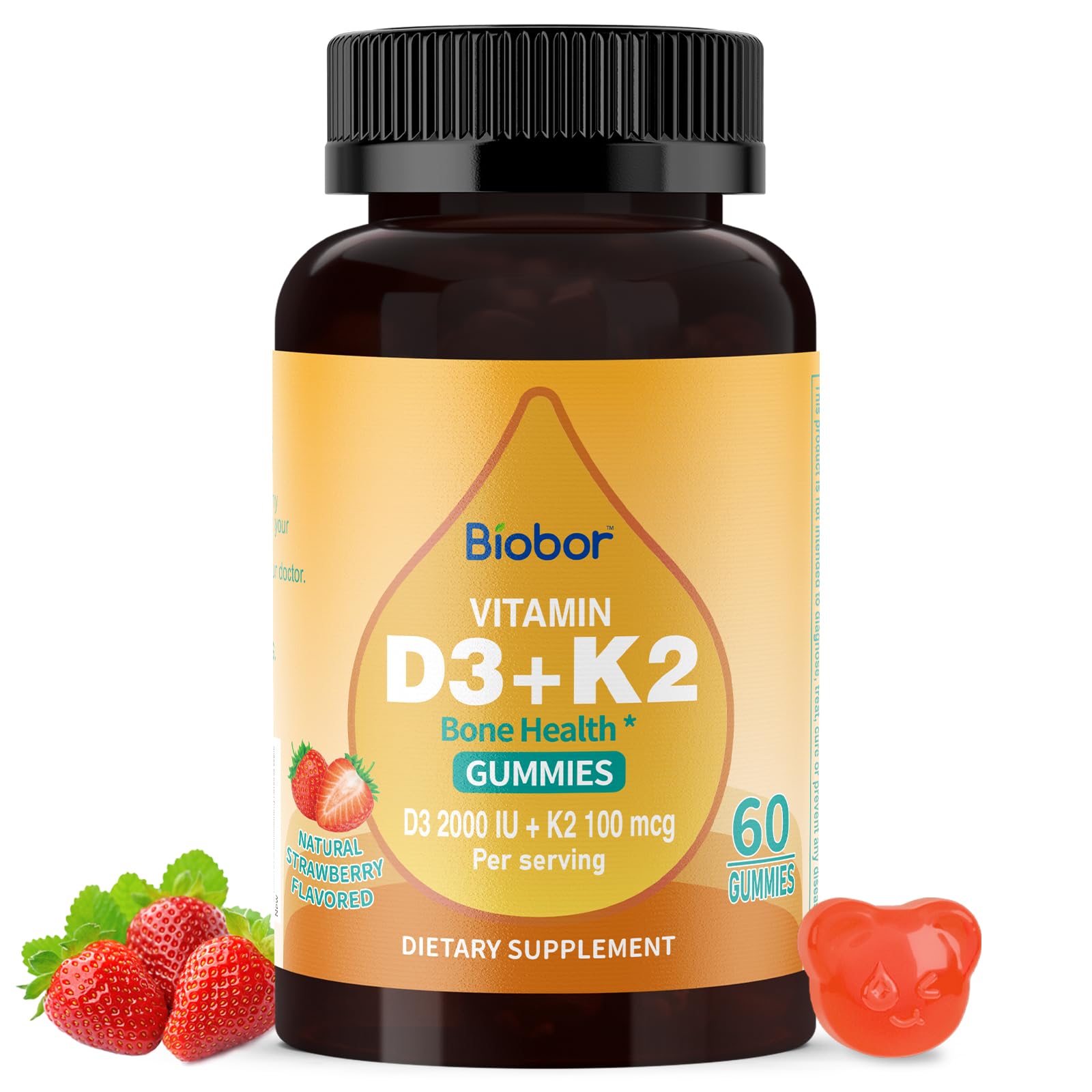 Biobor gomitas d3 k2 sabor fresa para huesos y bienestar diario