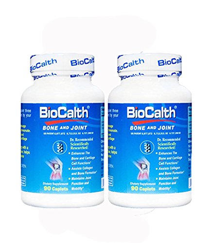 BioCALTH pastillas recubiertas en frasco volcado, posible apoyo a movilidad y salud ósea.