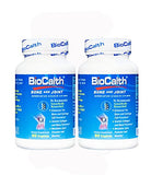 BioCALTH pastillas recubiertas en frasco volcado, posible apoyo a movilidad y salud ósea.