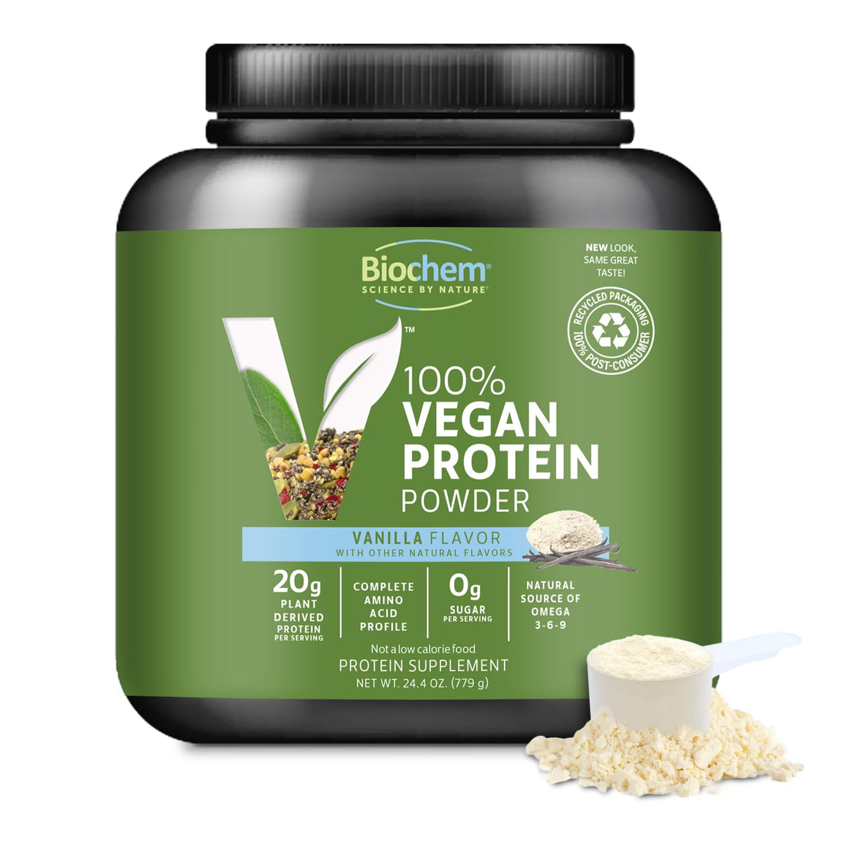 Biochem Proteína Vegana pote-frente, fuente de proteína vegetal para desayunos energéticos