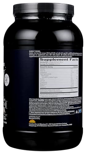 Biochem Whey Isolate vainilla; sabor vainilla y fácil disolución en bebidas.