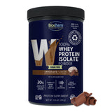 Biochem Whey sin azúcar en taza de chocolate, ideal para merienda saludable.