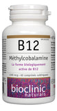 Bioclinic Naturals B12 metilcobalamina 1000 mcg 60 loz, etiqueta clara con dosis legible.