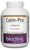 Calm Pro, enfoque en té y L-teanina, muestra de ingredientes clave para relajación.