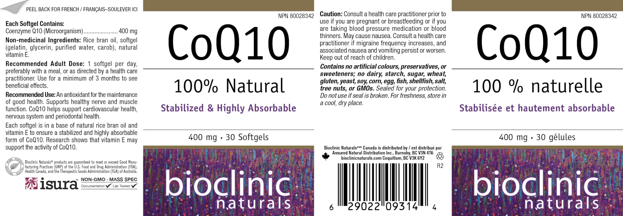 Caja exterior de Bioclinic Naturals CoQ10; presentación lista para venta.