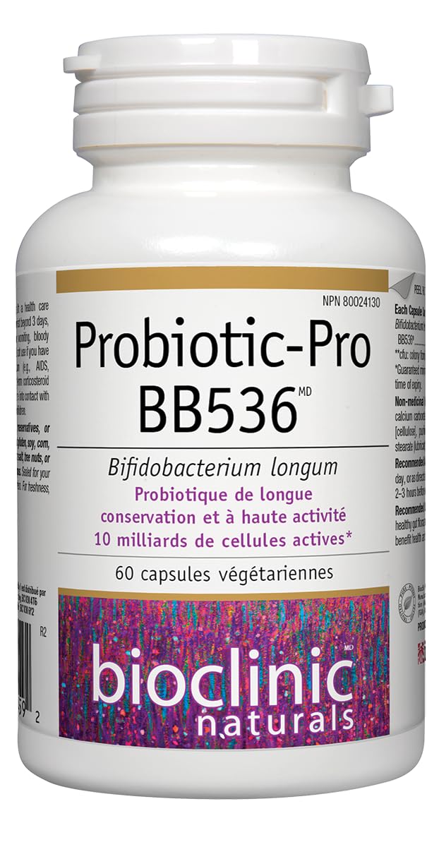 Bioclinic Naturals Pro Bb536 cápsulas veganas, formato práctico para dosis diaria.