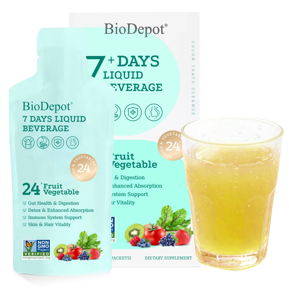 Biodepot: botella de bebida probiótica para apoyo digestivo diario.