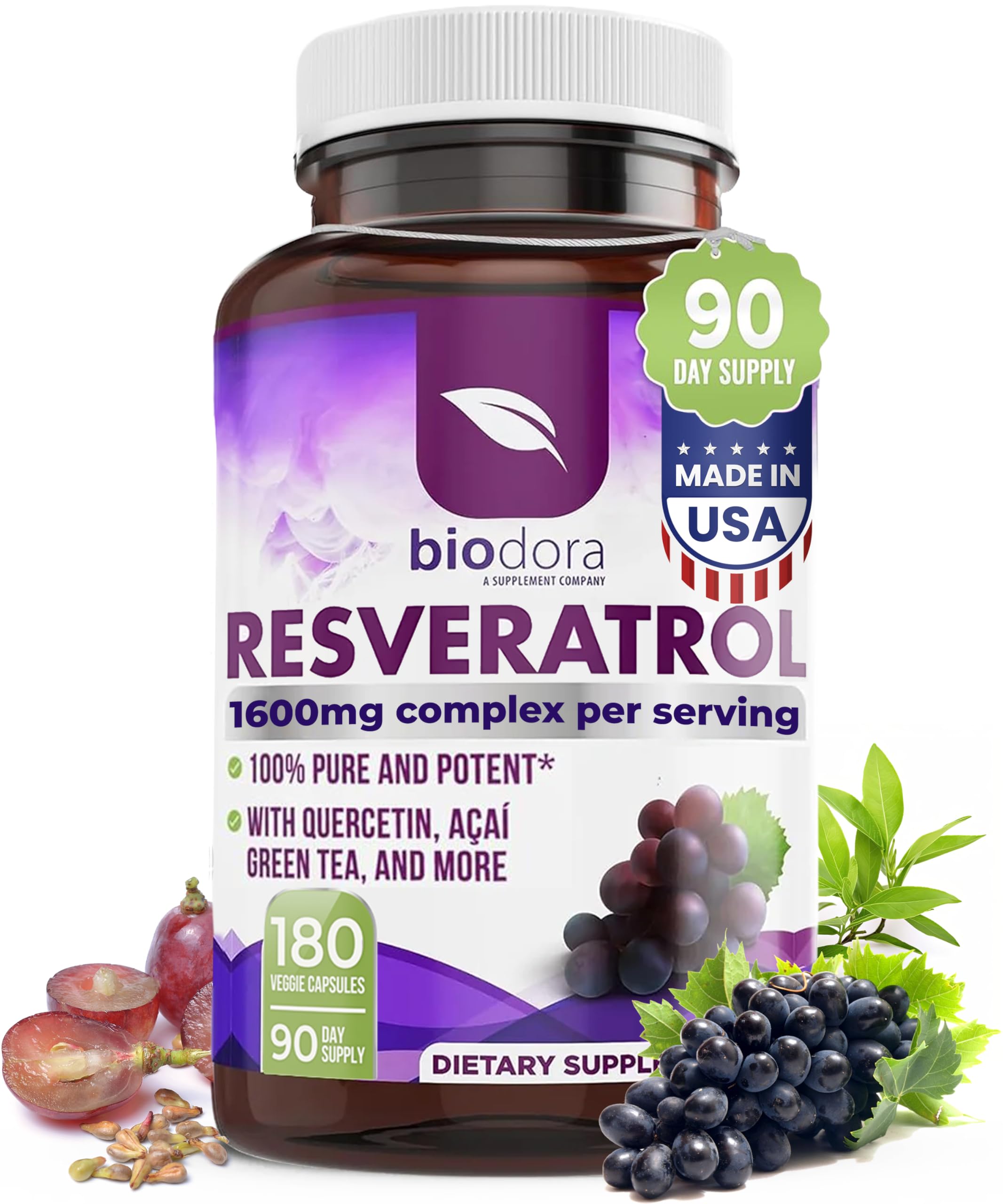 Biodora Resveratrol 1600mg cápsulas en caja, presentación y uso diario