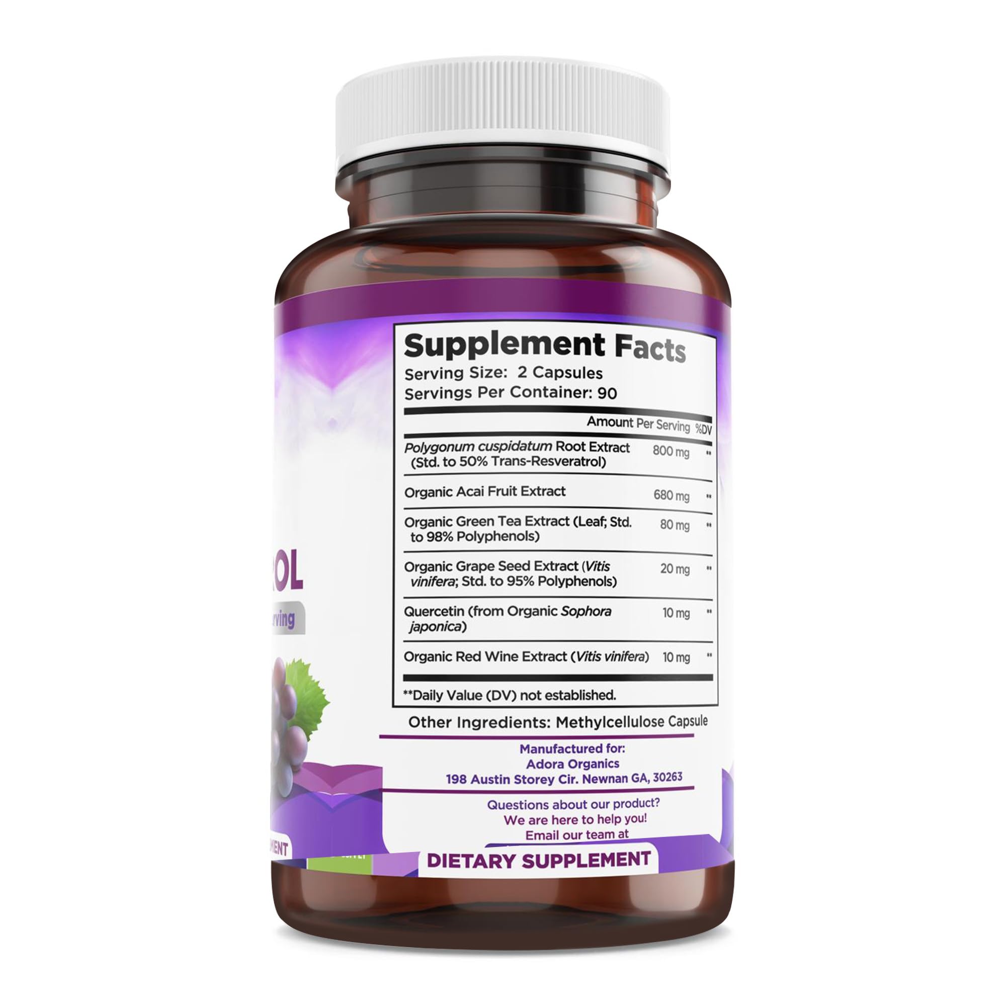 Biodora Resveratrol 1600mg frasco: cápsulas fáciles de tragar